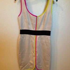 Trina Turk Beige Mini Dress with Pink, Yellow & Black Accents